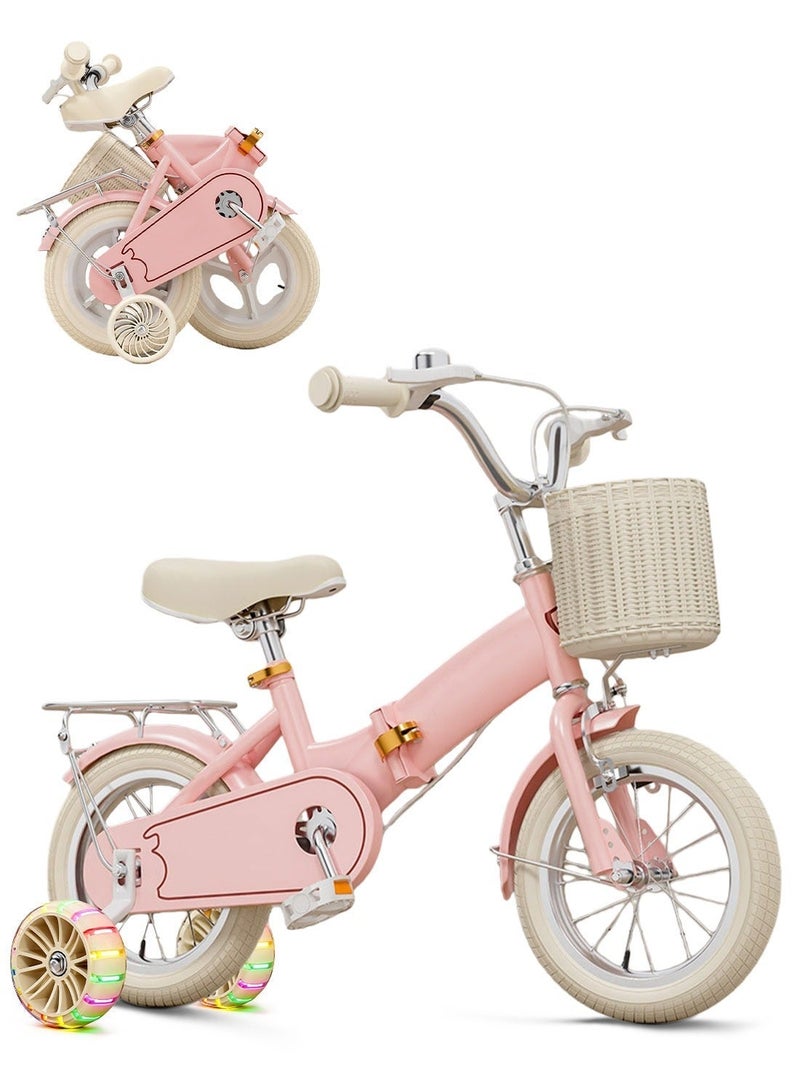 MaBaby Kids Foldable Bicycle High Carbon Steel 12-14-16-18 Inch, with Flashing Training Wheels and Adjustable Seat, for Kids 2-10 Years Boys and Girls - Image 1